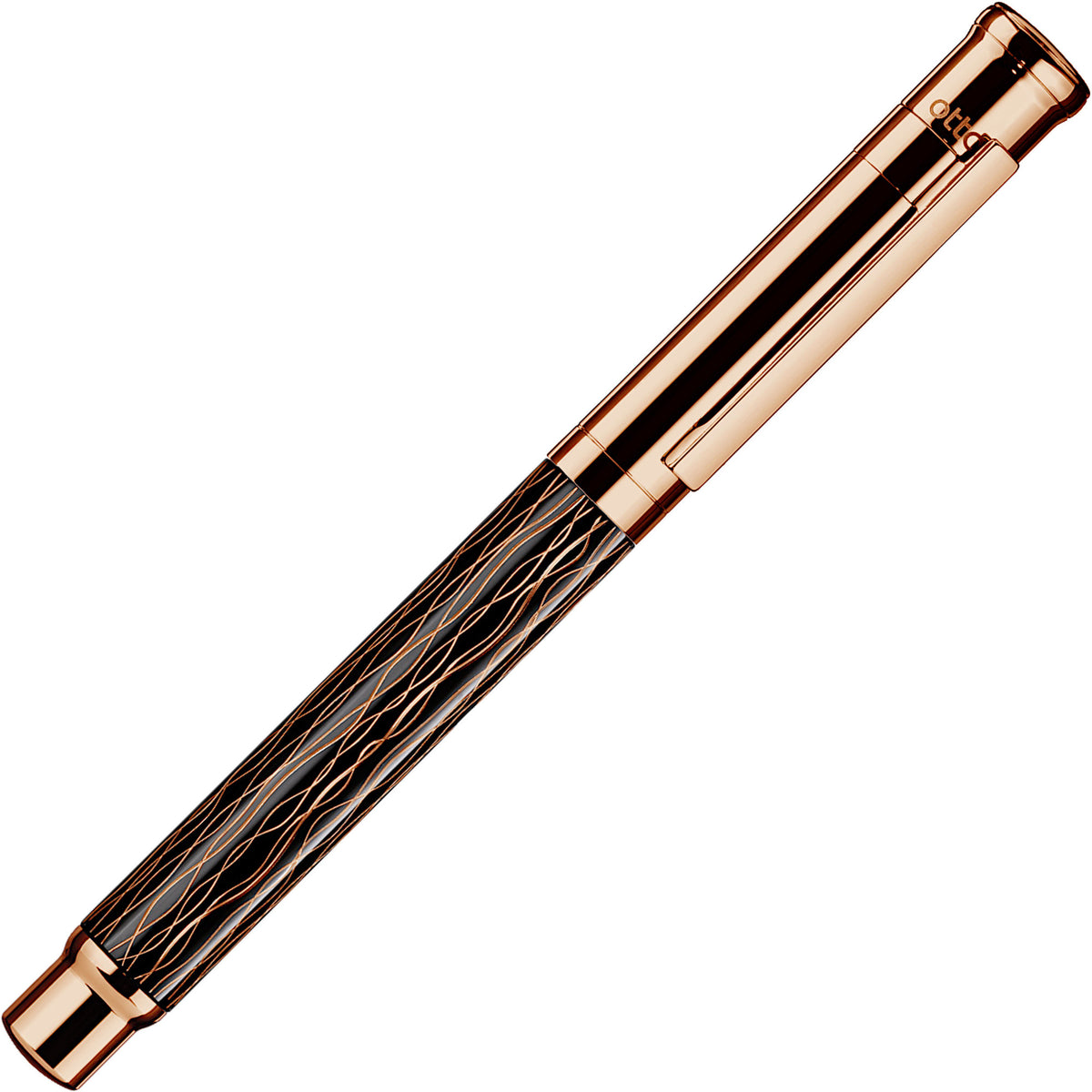 OttoHutt, Füller, design04, Wellen-Guillochierung, Schwarz Roségold - Schreib und Stil