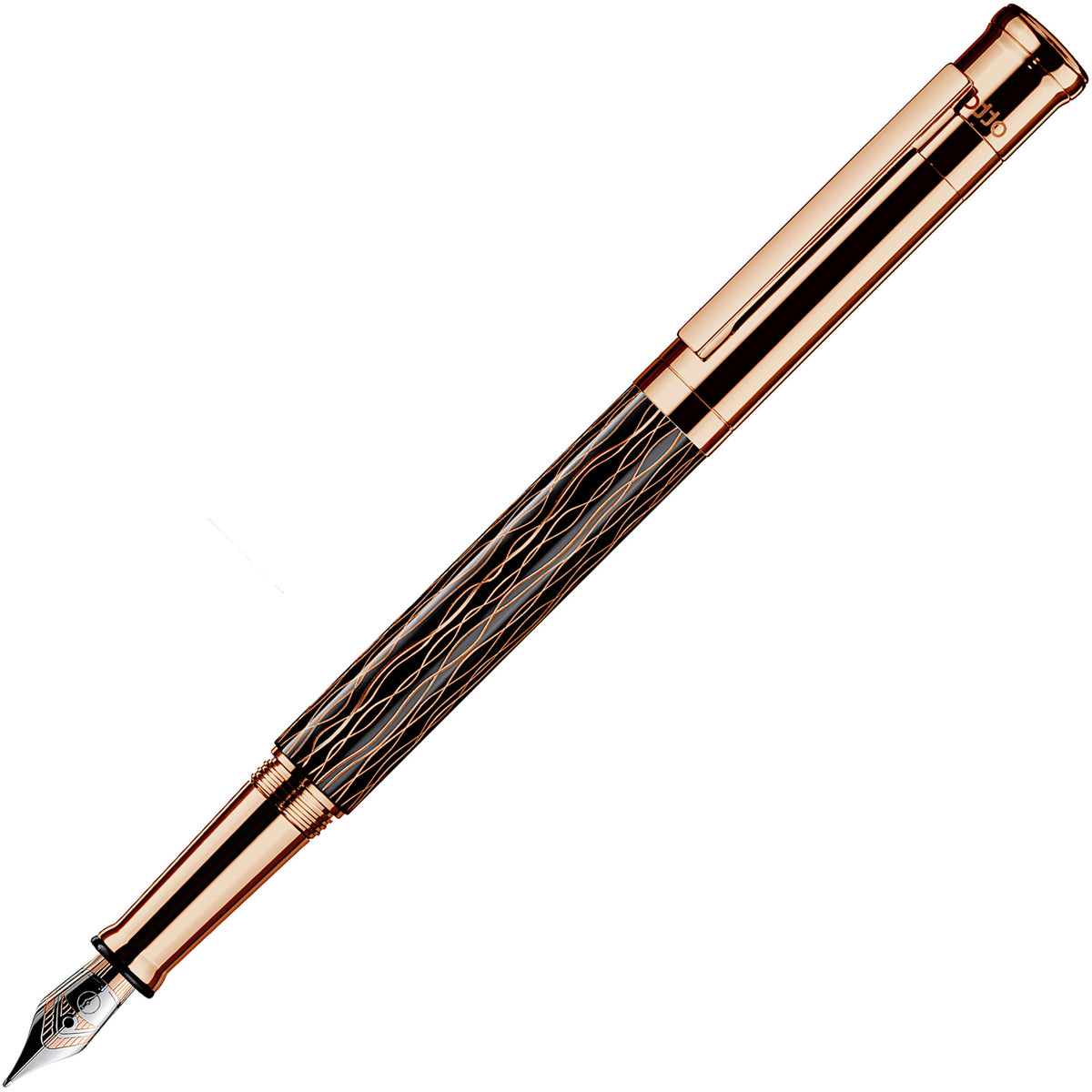 OttoHutt, Füller, design04, Wellen-Guillochierung, Schwarz Roségold - Schreib und Stil