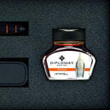 Diplomat, Geschenkset, Elox Schwarz/Orange mit 1er Lederetui und Tintenglas